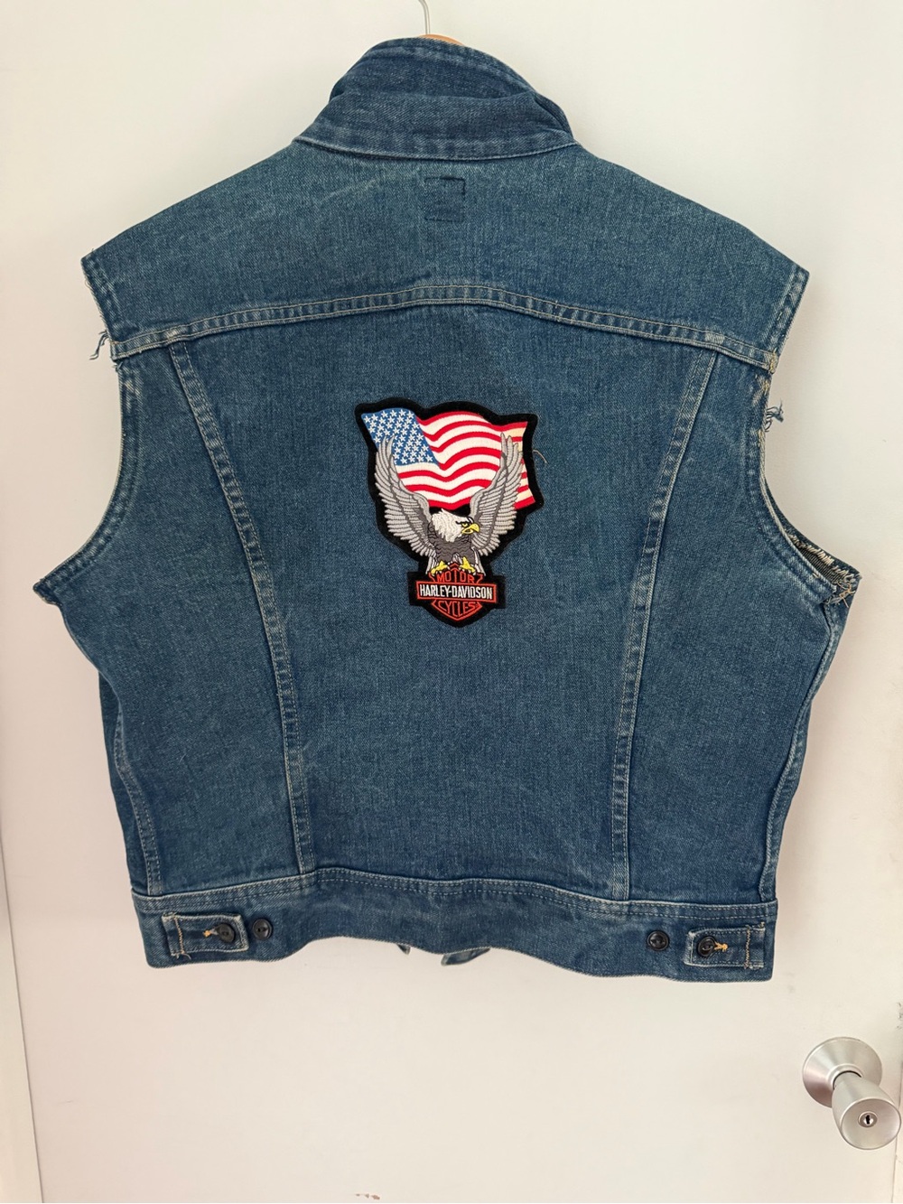 Lee Harley Davidson Blue Denim Vest Eagle Flag Mens Size 42 Large